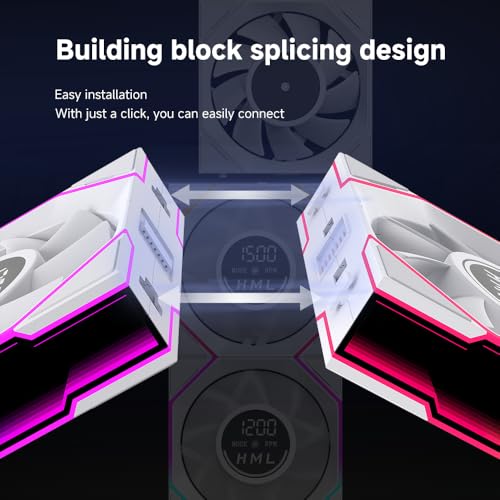 JM V4 120mm Case Fan|Computer Cooling PC ARGB CPU Cooler Daisy Chain Fan|Three-Mode Digital Display|Infinity Mirror Design|600-2100 4Pin PWM Contro(White Reverse 3-Pack) - color: White Reverse 3-Pack