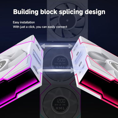 JM V4 120mm Case Fan|Computer Cooling PC ARGB CPU Cooler Daisy Chain Fan|Three-Mode Digital Display|Infinity Mirror Design|600-2100 4Pin PWM Contro(White Reverse 3-Pack) - color: White Reverse 3-Pack