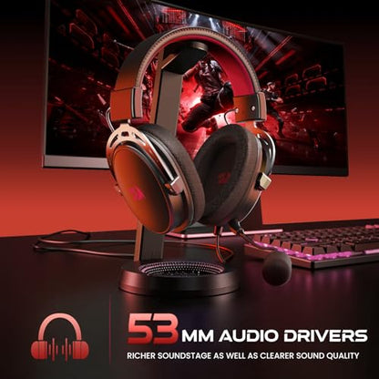 Redragon H541 Wired Gaming Headset with Mic, 53mm Drivers RGB Light Gaming Headphones, 3D Stereo Sound, Soft Memory Earmuffs & Artificial Leather Design for PC, PS4/5, Switch, Xbox. Black