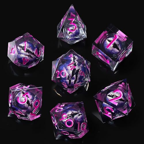 Dragon Eye DND Dice Set, 7pcs Liquid Core Dice with Gift Box, Handmade Sharp Edge Resin Dice for Role Playing Dungeons and Dragons Ttrpg(Purple) - color: Purple Eye