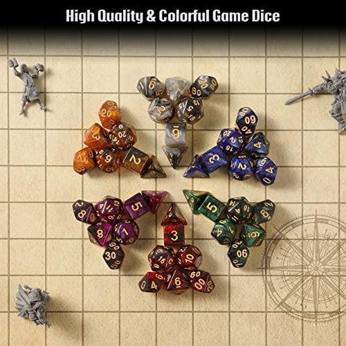 Grajar DND Dice Set, 42 Pcs polyhedral dice Set with 6 Colorful Animal Pattern Dice Bag and PU Leather and Velvet dice Tray for Dungeons and Dragons D&D RPG MTG Table Games Starry Sky - style: Animal-Starry Sky