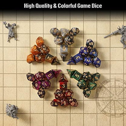 Grajar DND Dice Set, 42 Pcs polyhedral dice Set with 6 Colorful Animal Pattern Dice Bag and PU Leather and Velvet dice Tray for Dungeons and Dragons D&D RPG MTG Table Games Starry Sky - style: Animal-Starry Sky