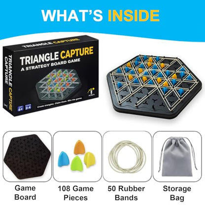 Strategy Board Game for Family Game Night - Fun Triangle Rubber Band Games for Kids Ages 6 and Up - Logic Challenge for 2-4 Players