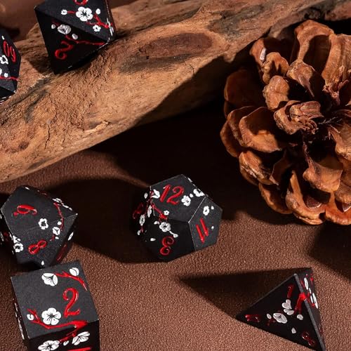 UDIXI Metal Dice Set D&D, 7PCS Flower Metal DND Dice Set Black for RPG | White Flower, Metal Case Packaging, Heavy Metal Dice, D&D Gift, for Dungeons and Dragons Role Playing Games Tabletop Games - color: Black-red