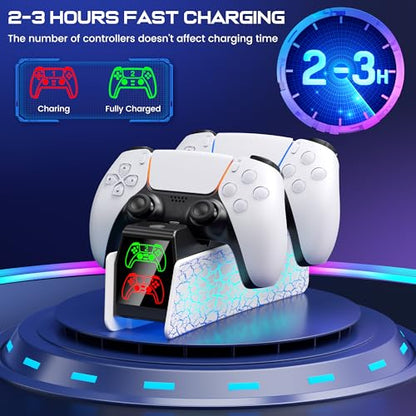 PS5 Controller Charging Station for Playsation 5 Dualsense/Edge, Dual PS5 Charging Station with LED Light, Controller Accessories P5 Charger Dock with Fast Charging Cable