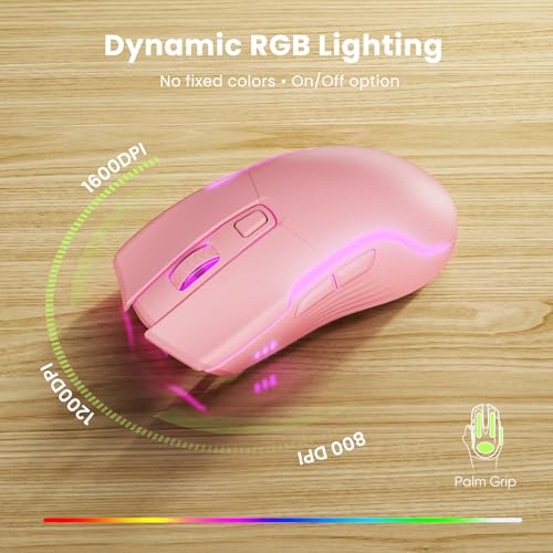 Pink Keyboard and Mouse Wireless Combo, 4000mAh Rechargeable Backlit Quiet Keyboards mice set, USB Ergonomic Key Board with Wrist Rest & Phone Holder for PC, Mac, Windows, Natural Soft Typing —SABLUTE - color: Pink
