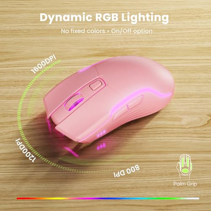 Pink Keyboard and Mouse Wireless Combo, 4000mAh Rechargeable Backlit Quiet Keyboards mice set, USB Ergonomic Key Board with Wrist Rest & Phone Holder for PC, Mac, Windows, Natural Soft Typing —SABLUTE - color: Pink
