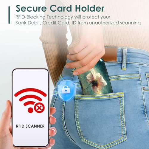 Mini Credit Card Holder, RFID Blocking Aluminum Hard Case, Small Metal Wallet for Business Travel, Starry Sky Flower - color: Starry Sky Flower
