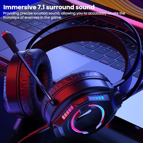 ASHATA Wired Gaming Headset, Computer Headset with Noise Cancelling Mic, 7.1 Surround Sound RGB Headphones 50mm Driver Unit Memory Foam Earpads, 3.5mm Wired (Black) - color: Black