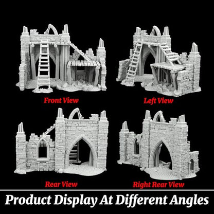 AUSPDICE Fantasy Gothic Ruined Building Set, 25mm Modular RPG Terrain | 1:64 Unpainted Ruined Walls & Scaffolding, DND Terrain for Dungeons and Dragons, TTRPG Battle Maps, Dungeon Masters-AF1119