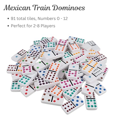 WE Games Mexican Train Dominoes, Double Twelve - Premium Ivory Tiles, Colorful Dots, Family and Adult Board Game