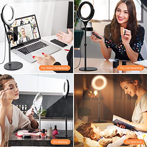 Video Conference Lighting Kit,Anozer Desk Ring Light for Computer Laptop Mac,Circle Face Lights with 3 Dimmable Color & 10 Brightness for Zoom Meeting Call,Live Streaming,Webcam Chat,Makeup