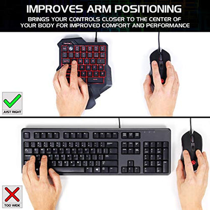 ENHANCE Gaming Keypad One Handed Gaming Keyboard - 7 Color LED Backlit, Programmable Keys, Ergonomic Wrist Pad and Braided USB Cable - Small Keyboard Great for FPS Games
