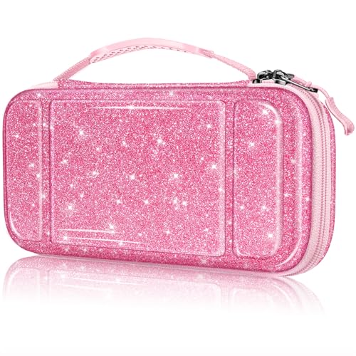 FINTIE Shockproof Carrying Case for Nintendo Switch Lite 2019 | Hard Shell Protective Cover, Portable Travel Storage Bag, Game Card / Micro SD Card Slots, Inner Pocket, Glittering Pink - color: Glittering Pink