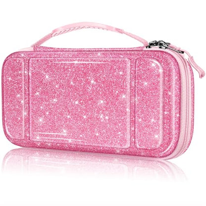 FINTIE Shockproof Carrying Case for Nintendo Switch Lite 2019 | Hard Shell Protective Cover, Portable Travel Storage Bag, Game Card / Micro SD Card Slots, Inner Pocket, Glittering Pink - color: Glittering Pink