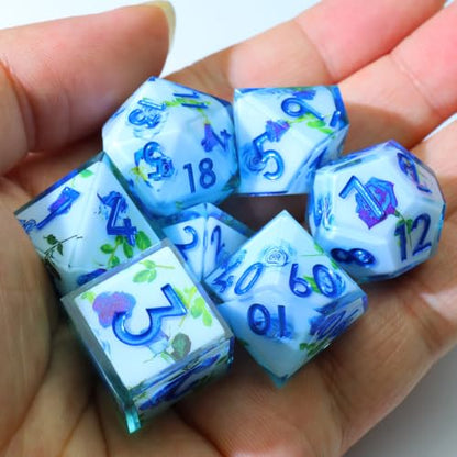 XENOLUX Resin DND Dice Set, Polyhedral RPG Dice for Dungeons and Dragons, Blue Rose Design for Tabletop Board Games (L3) - color: L3
