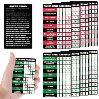 Booson 8Pcs Poker Hand Rankings Chart Rules Plastic Cheat Sheet Cards Reusable Hands Ranking Guide Card for Beginners Texas Hold Game Table Accessories - color: Red and Green