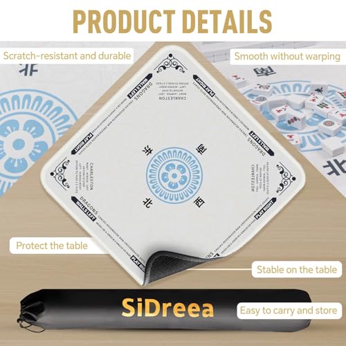 Mahjong Mat 32.4” x 32.4”, 3mm Thick Non-Slip Rubber Back Mahjong Table Mat, Noise Reduction Waterproof Mahjong Game Mat for Table, Mahjong Tile Mat for Cards, Dominoes & Board Games - color: White