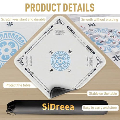 Mahjong Mat 32.4” x 32.4”, 3mm Thick Non-Slip Rubber Back Mahjong Table Mat, Noise Reduction Waterproof Mahjong Game Mat for Table, Mahjong Tile Mat for Cards, Dominoes & Board Games - color: White