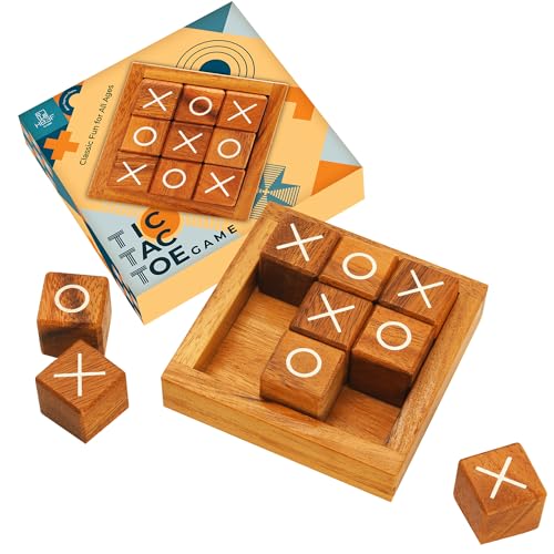BSIRI Wooden Tic Tac Toe Coffee Table Decor Game Living Room Home Office Decorative Small Desk Bar Top Classic XO Tictactoe Toy Board Travel Size Wood Mini Gifts for Family Games and Gifts for Adults