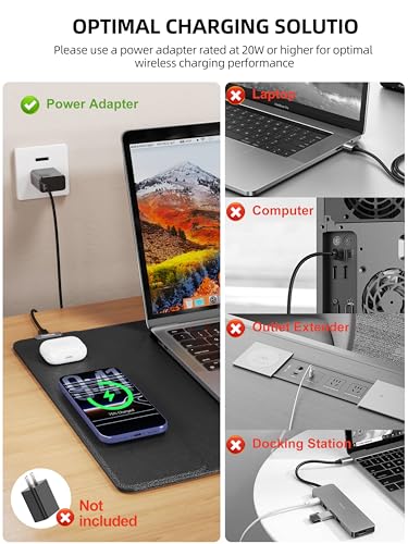 TopMade Mouse Pad with 15W Wireless Charging, XXL Large Leather Desk Mat, Waterproof Gaming Mousepad Home Office Desk Pad Protector, Computer Keyboard Pad, Mouse Mat for MacBook, PC, Laptop, Black - color: Black