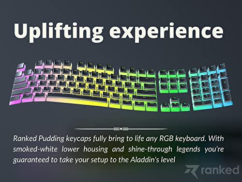 Ranked Pudding v2 PBT Keycaps | 145 Double Shot Translucent ANSI US & ISO Layout | OEM Profile for Full Size, TKL, 75%, 65% and 60% RGB Mechanical Gaming Keyboard (Black) - color: Black