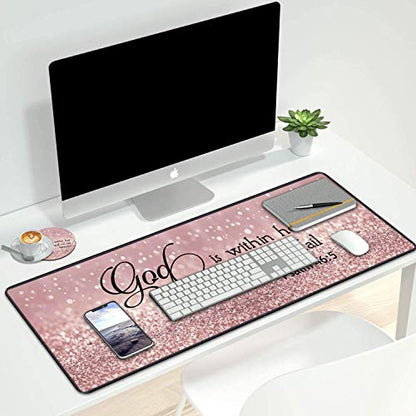 Desk Pad Gaming Mouse Pad,Stitched Edges Design Large Mouse Pad for Laptop Computer Chicago Skyline Scene at Night Desk Writing Mat for Office & Home - color: Bible Verse Psalm 46:5