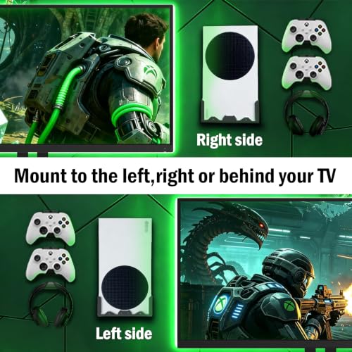 Wall Mount Kit for Xbox Series S,Steel Mount Includes Detachable Controller Holder and Headphone Stand （NOT for Xbox ONE S）