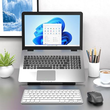 Arteck 2.4G Wireless Keyboard Ultra Slim and Compact Keyboard with Media Hotkeys for Computer Desktop PC Laptop Surface Smart TV and Windows 11/10/8/7, Silver - color: Silver
