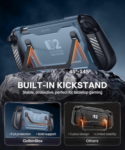 GolbinBox Hard Shell Case for Nintendo Switch 2 with Kickstand, Blue | Magnetic split design, aluminum stand, military-grade protection, detachable Joy-Con covers, for travel and commuting - color: Blue