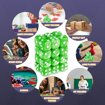 24 of Pack 16MM 6 Sided Dice Set,Pearl Pattern D6 Game Dice Set, 6 Sided Standard Dices for Yahtzee, Bunco or Teaching Math,with Portable Dice Pouch(Green Pearl) - color: 16mm Green Pearl