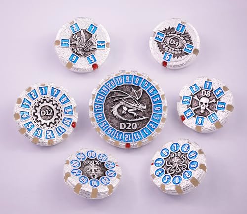 Metal DND Dice Set Spinning Dungeons and Dragon Dice Set Metal Dragon Polyhedral Magic 7 PCS Dice Set with Gift Box for Dungeons and Dragons Table Games Play Cards MTG(GyroDice_Pearl Silver Blue) - color: Spinning Dice_pearl Silver Blue