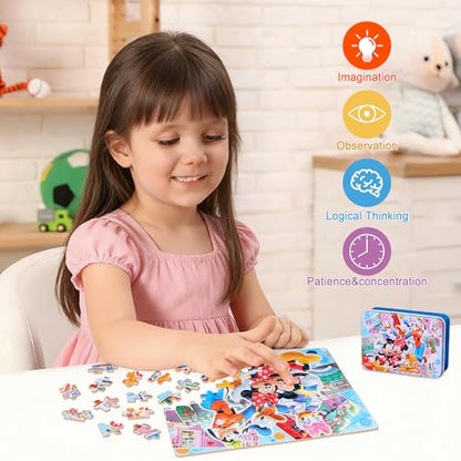 Puzzles for Kids Ages 4-8,Kids Puzzls in a Metal Box,Mouse Small Puzles,Kid Boys Girls Learning Educational Puzzle Packed in Tin Box,100 Pieces - color: Mouse