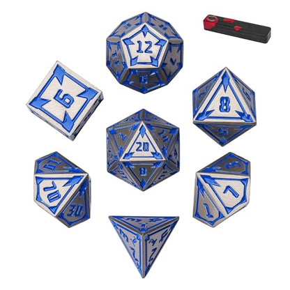 UDIXI Metal DND Dice Set D&D RPG Dice Set for Tabletop Games (Nickle) | 7-Pieces, Lozenge Pattern, Zinc Alloy Material, Gorgeous Gift Case, DM Gift, for Dungeons and Dragons Role Playing Games - color: Nickel