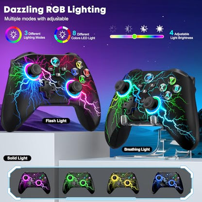 Wireless PC Gaming Controller -RGB Lightning Pro Gamepad for Windows PC, Switch, Switch 2, Android & iOS, with Programmable Back Buttons, Turbo, 1000mAh Battery & Stand (2.4G/USB-C/Bluetooth)