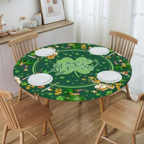 St. Patrick's Day Round Tablecloth Elastic Fitted Edge Table Cover Washable for Kitchen Dining Picnic Party Fit Table 40-44 - color: St. Patrick, size: 40" (Round)