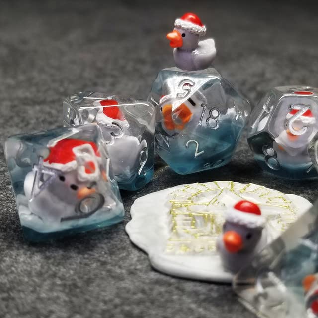 Sage's Portal Animal Familiars Resin DND Dice Set Polyhedral Dice Set for Dungeons and Dragons RPG Pathfinder Tabletop TTRPG (Festivus Duck) - color: Festivus Duck, style: Dice Set Only