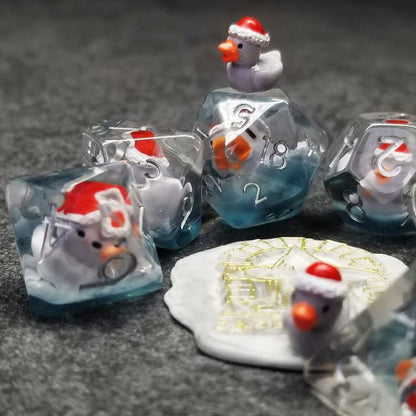 Sage's Portal Animal Familiars Resin DND Dice Set Polyhedral Dice Set for Dungeons and Dragons RPG Pathfinder Tabletop TTRPG (Festivus Duck) - color: Festivus Duck, style: Dice Set Only