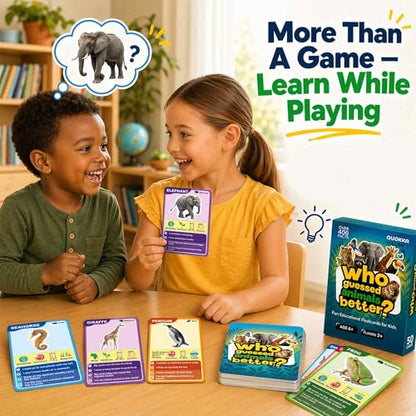 Quokka Who Guess It Better Animals Volume 1 – Educational Game with Visual Clues, Animal Discovery Card Set, 50 Cards, Screen-Free Travel Game for Kids Ages 6+ - color: Animals