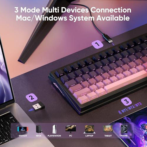RedThunder K95 Wireless Mechanical Keyboard,TFT Screen & Knob, Trip-Modes Connection, Gasket Custom Hot-Swap Keyboard, RGB Backlit, Pre-lubed Linear Switches, Side Printed PBT Keycaps, Gradient Pink - color: Gradient Pink Black