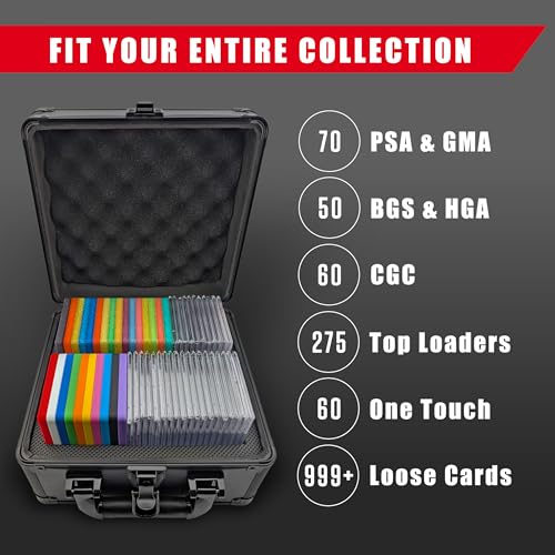 2 ROW Graded Card Storage Box, Holds 70+ PSA Slab Case for Sports Cards, Trading Card Case with Lock, BGS Card Carrying Case, Card Storage - size: 2 Row