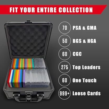 2 ROW Graded Card Storage Box, Holds 70+ PSA Slab Case for Sports Cards, Trading Card Case with Lock, BGS Card Carrying Case, Card Storage - size: 2 Row