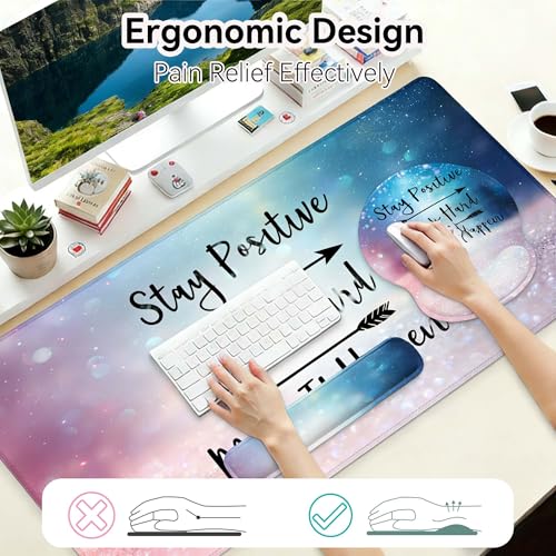 Desk Mat Set + Keyboard and Mouse Pad with Wrist Rest Support,4-in-1 Large Mousepad Computer Mats for Desktop Home & Office-Glitter Pink Blue - color: B3-Glitter Pink Blue