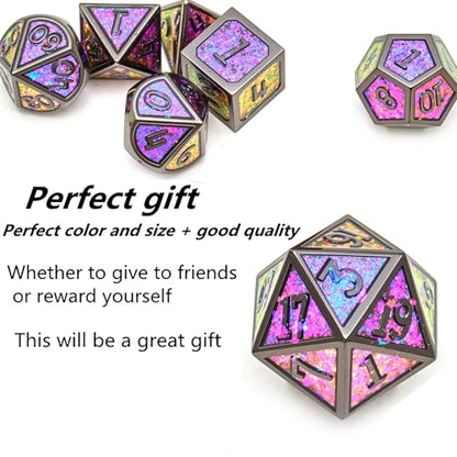Metal dice Set D&D, 7piece Polyhedron DND D20 D12 D10 D8 D6 D4 dice Set, Suitable for Dungeons and Dragons RPG Game DND dice Set (Purple+Black) - color: Sxf-purple+black