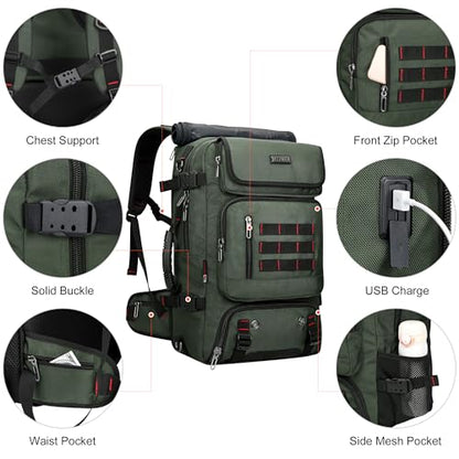 WITZMAN Carry on Travel Backpack for Men Airline Approved Fits 16" Laptop | Nylon 3 in 1 Luggage Duffle Bag with USB Charging Port, Shoe Compartment, For Weekend Getaway, Overnight Trip, B682 Green - color: 02.army Green