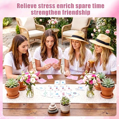 166Pcs Waterproof PVC Mahjong Playing Cards, Non-Slip Mahjong Cards Durable Portable Travel Family Board Game for Elderly Beginners Camping