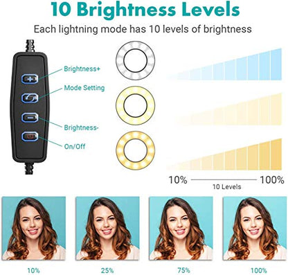 Ring Light Wall Mout Phone Holder, 10'' Ring Light with Wall Folding Arm Compatible with iPhone 15 14 13 12 11 Xr Xs X 9 8 7 Plus and Samsung Cell Phones and Webcams