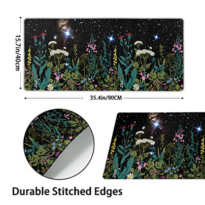 Black Aesthetic Wildflower Large Mouse Pad XXL Space Galaxy Weeds Herb Cute Floral Extended Large Desk Mat Big Desk Pad 90X40 CM Non-Slip Rubber Base Stitched Edge Long Mousepad,35.4 x 15.7 Inch - color: Blackherb, size: 35.4 x 15.7 inches