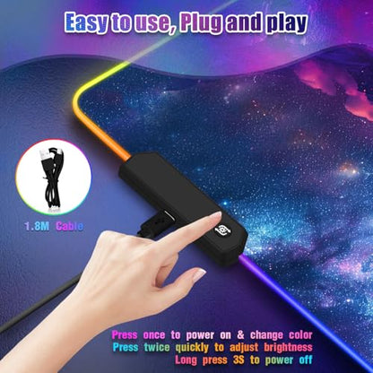 RGB Mouse Pad Led Desk Mat I 31.5 x 11.8 Inch Large Mouse Pad I XL Oversized Big Mouse mat 14 Led Light Modes I Anti-Slip Rubber Base Waterproof Keyboard Pad for PC Gaming I Starry Mountains - color: Starry Mountains