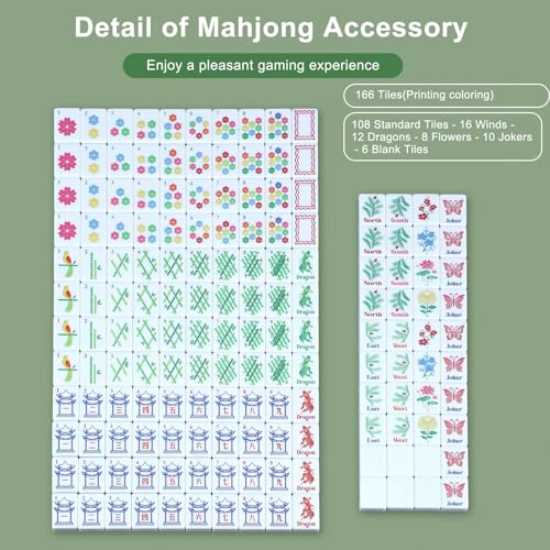 160 Pcs Green American Mahjong Only, 1.2 x 0.8 Inches Flowers Theme Melamine Mahjong Tiles, Hand Carved Pattern for Mah Jong Games, Adult Classic Board Games, Beginners, Mah Jong Lovers - color: Fresh Color, style: Classic